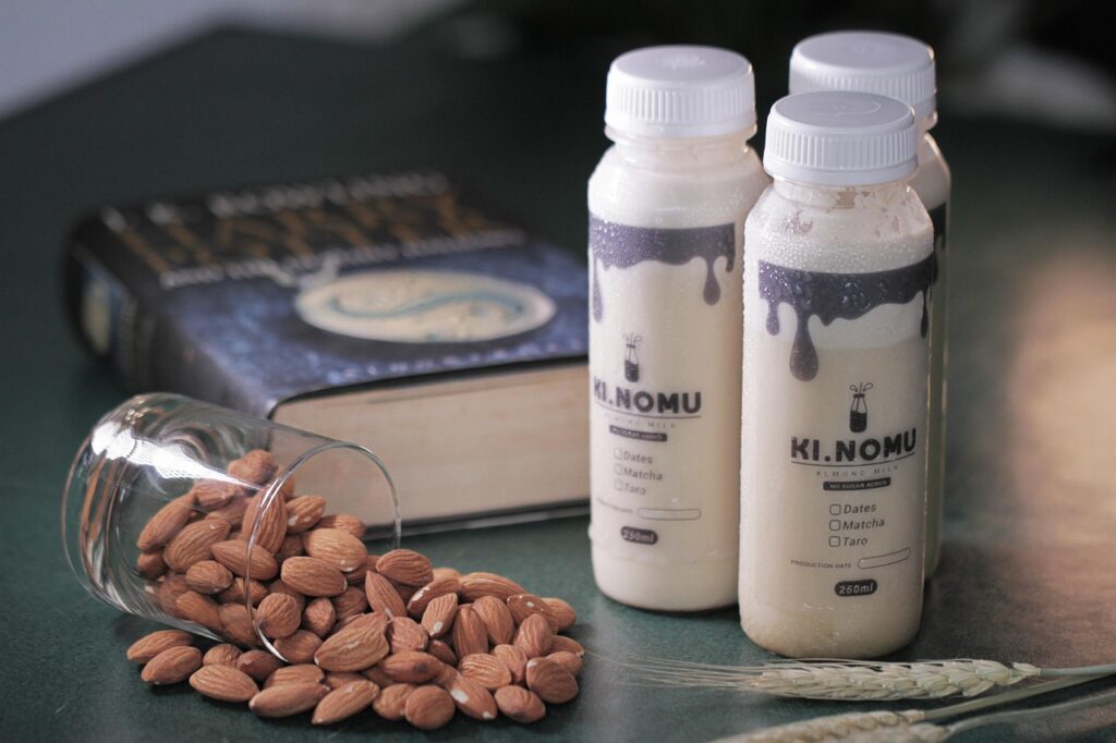 Almond milk and almonds
