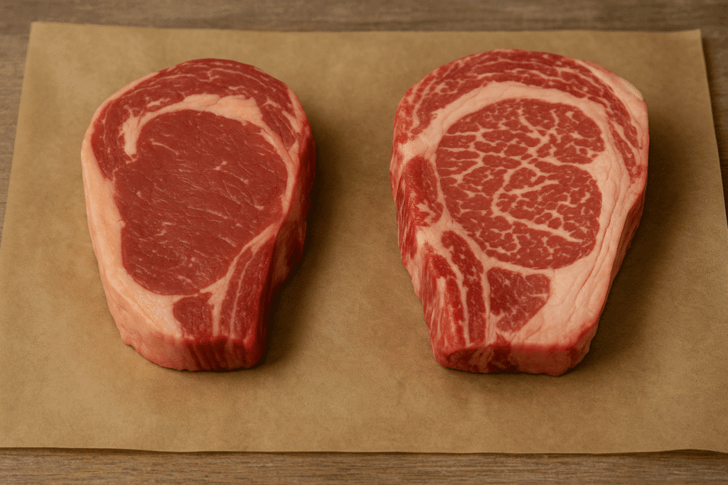  A grass fed steak vs a grain fed steak.